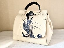 Женская кожаная сумка-портфель с рисунком "Кокетка" - фото