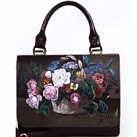 Сумка для женщин "Цветочная корзинка" с рисунками, росписью ручной работы - фото