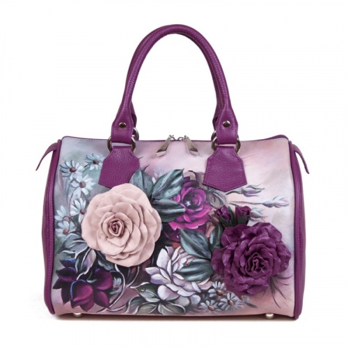 Женская сумка с аппликацией и рисунком "Лиловые розы" фото