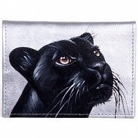 Кожаная обложка на паспорт с росписью "Черная пантера" фото