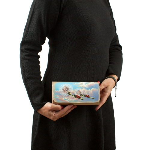 Женский кожаный кошелек-визитница с рисунком "Полет" - кожаный женский кошелек-портмоне ручной работы с рисунком |  Sumnizza фото 3