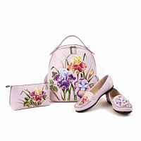 Комплект мокасины, рюкзак и косметичка "Ирисы" с принтом, рисунком, росписью - фото