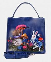 Кожаная сумка шоппер с росписью "Кролик в Зазеркалье" фото шоппера