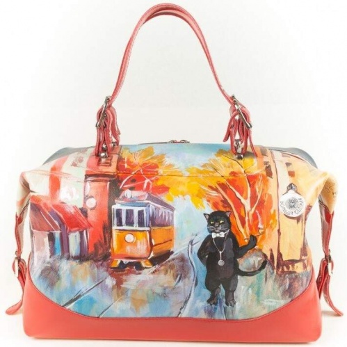 Женская сумка из кожи с росписью "Кот Бегемот" фото