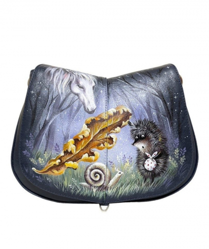Женская сумка с росписью по коже "Ежик в тумане" фото фото 3