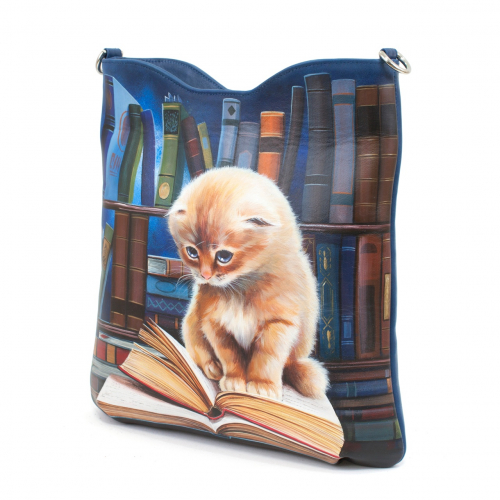 Кожаный шоппер с рисунком "Котик с книжкой" фото шоппера фото 3
