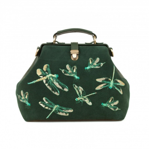 Зелёная замшевая сумка "Стрекозы" с рисунком, росписью, принтом - фото