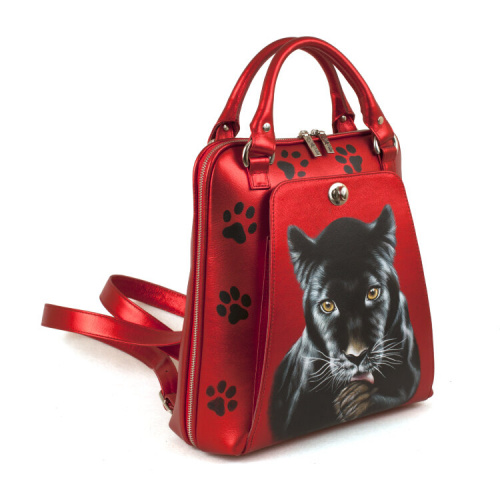 Сумка-рюкзак из натуральной кожи с росписью "Черная пантера" фото фото 5