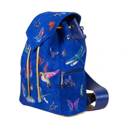 Замшевый женский рюкзак с вышивкой "Колибри и бабочки" фото фото 2