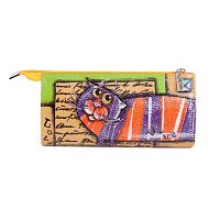 Красивый женский кошелек с рисунком ручной работы "Котик" — женский кожаный кошелек-портмоне ручной работы с рисунком