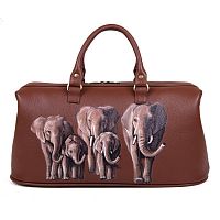 Удлиненный саквояж "Семейство слонов" с росписью, принтом - фото