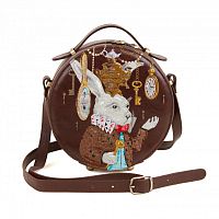 Женская круглая сумка из натуральной кожи "Кролик" с рисунком, принтом, росписью фото