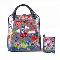 Кожаная сумка рюкзак с росписью "Алиса и Чешир" фото
