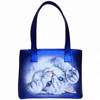 Женский шоппер из кожи с рисунком кошки "Кисуля" фото шоппера