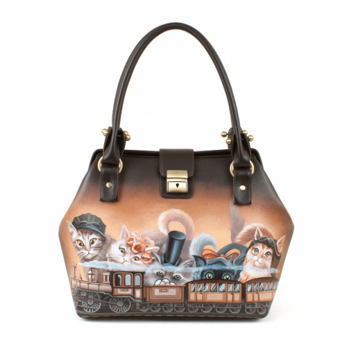 Женская сумка-саквояж с рисунком котов "Мы едем, едем" фото