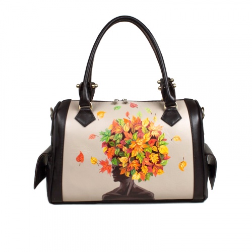 Красивая кожаная сумка женская "Осень" с рисунком, росписью, принтом - фото