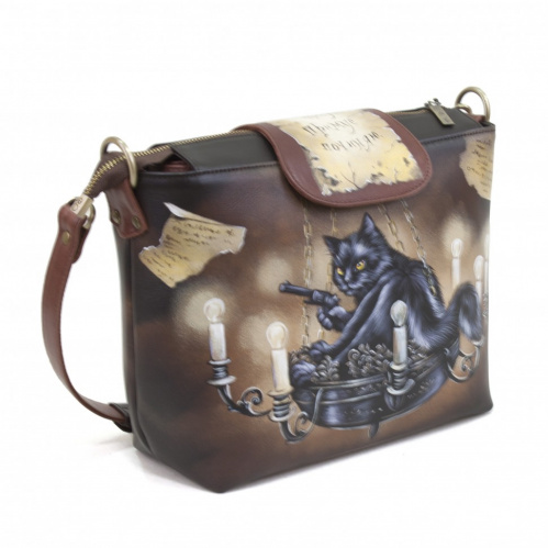 Кожаная сумка с росписью "На прицеле у Кота Бегемота" фото фото 2