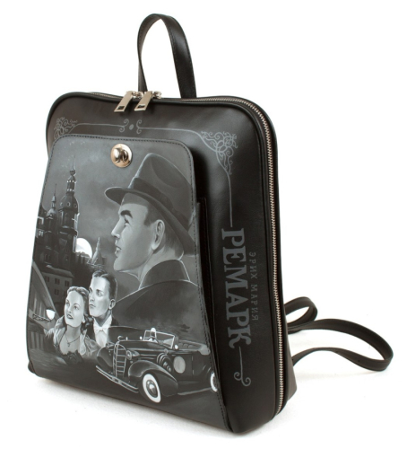 Узкий рюкзак для города с росписью "Вспоминая Ремарка" ручной работы с рисунком и вышивкой на заказ - Sumnizza