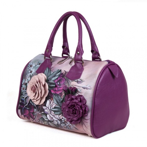 Фиолетовая женская сумка "Розы 3D" с росписью, принтом фото 2