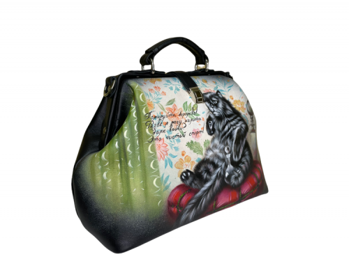 Кожаная сумка-саквояж с рисунком "Кот Бегемот" фото фото 3