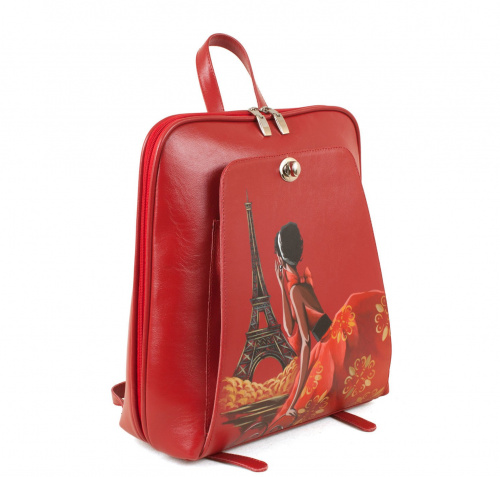 Женский рюкзак-сумка из кожи с принтом "Парижанка" фото фото 3