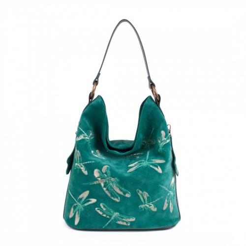 Женская сумка мешок из натуральной кожи "Стрекозы" фото