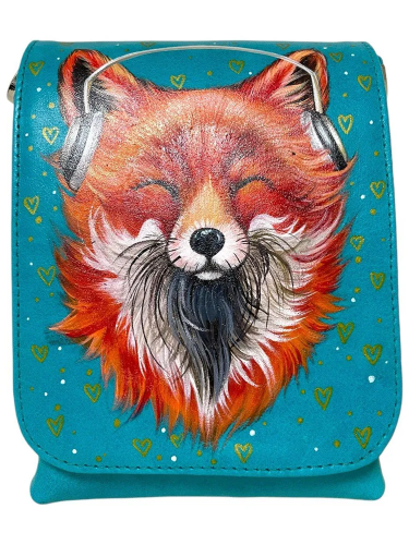 Женская сумка для телефона на плечо с рисунком «Лисичка» | Авторская ручная работа — кросс боди с принтом на заказ фото 8