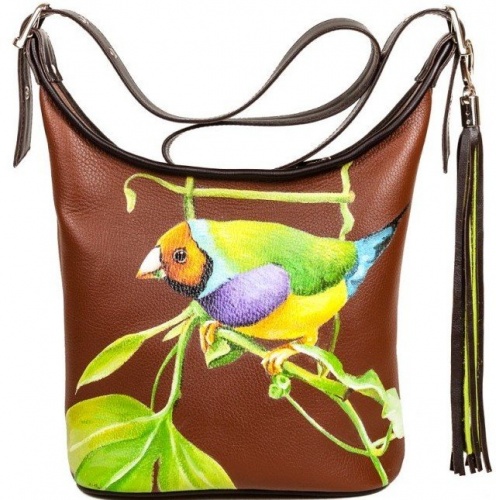 Женская сумка хобо через плечо "Амадинка" с рисунком, принтом, вышивкой