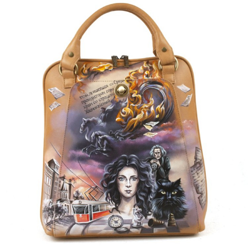 Авторский рюкзак из кожи с рисунком "Мастер и Маргарита" фото