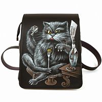 Кожаная сумка-рюкзак "Кот Бегемот" с рисунком, росписью, принтом - фото