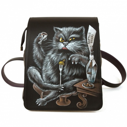 Женская сумка-рюкзак с рисунком ручной работы "Кот Бегемот" фото