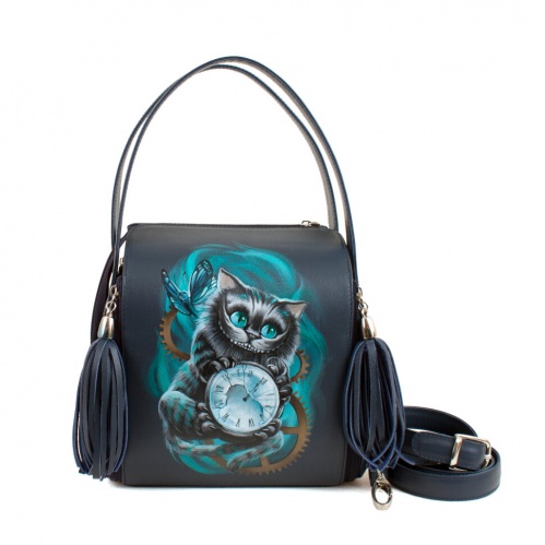 Женская модная квадратная сумка "Чешир с часами" с рисунком, принтом, росписью фото фото 4