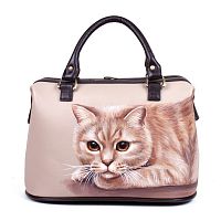 Женская сумка саквояж с рисунком кота "Рыжий хвост" с росписью, принтом - фото