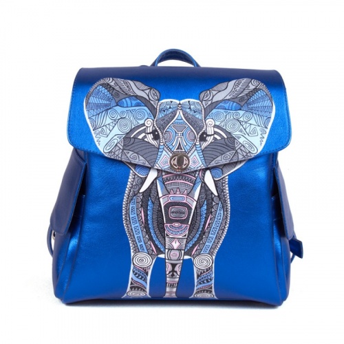 Синий рюкзак женский с росписью "Ажурный слон" фото
