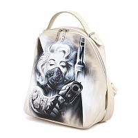 Рюкзак кожаный женский белый с рисунком ручной работы на заказ "Мэрилин" ручной работы с рисунком и вышивкой на заказ