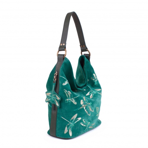 Женская сумка мешок из натуральной кожи "Стрекозы" фото фото 2