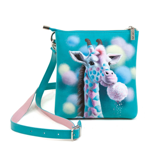 Прямоугольная сумка кросс боди из натуральной кожи с рисунком ручной работы на заказ "Жирафик" — кросс боди с принтом на заказ фото 2