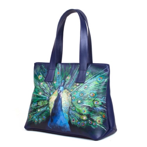 Женская сумка шоппер "Павлин с кристаллами Swarovski" фото шоппера фото 3