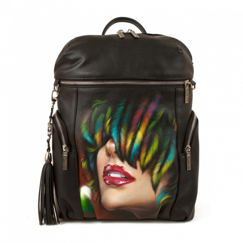 Женский кожаный рюкзак с росписью "Дама" фото
