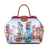 Женская сумка-саквояж из кожи "Городок" с рисунком, росписью, принтом - фото