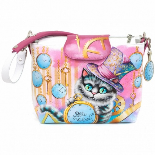 Женская сумка "Чеширский кот" с рисунками, росписью ручной работы - фото