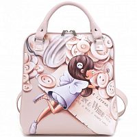 Женская кожаная сумка-рюкзак "Маленькая портняжка" с росписью, принтом - фото