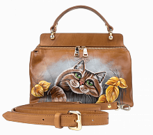 Красивая женская сумка на плечо с росписью "Котик за воротами" фото