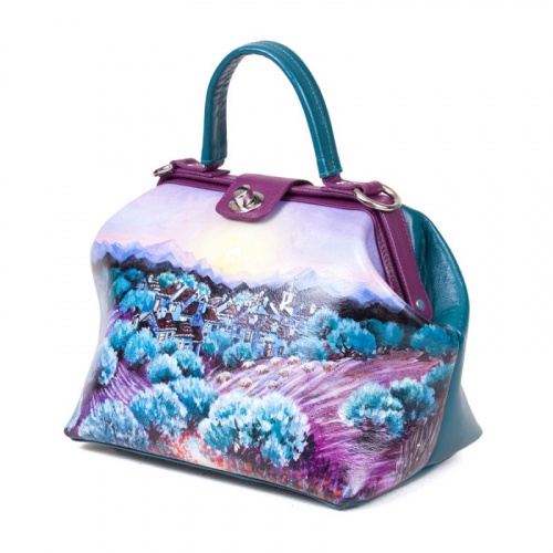 Женская кожаная сумка саквояж "Прованс" с рисунком, росписью, принтом - фото фото 4