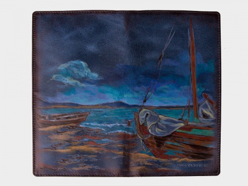 Большое кожаное портмоне с росписью "Лодки на море" фото фото 2