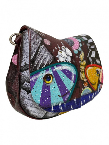 Женская кожаная сумка-седло с рисунком "Рыбки" фото фото 7