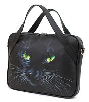 Кожаная сумка для ноутбука "Зеленоглазая кошка" фото