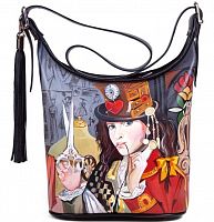Женская кожаная сумка хобо "Рукодельница", сумка мешок с принтом, вышивкой