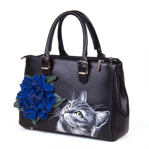 Большая женская сумка с росписью "Кошка у цветка" фото фото 2