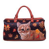 Удлиненный cаквояж "Кошка Осень" с росписью, принтом - фото